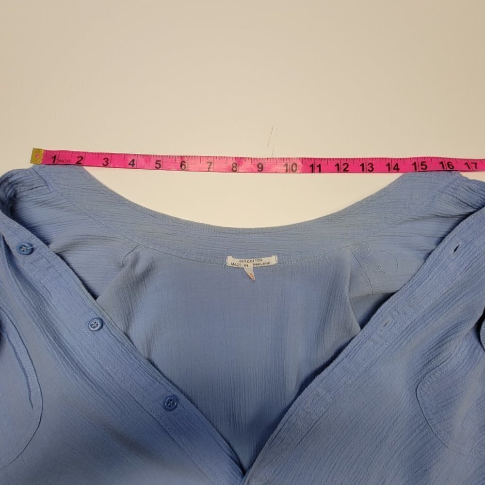Large Solid Blue Button Down Casual Cotton Shirt- UNISEX - Picture 8 of 13